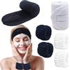 BTIYMU 6 Pezzi Fascia Capelli Skincare Donna Polsini Skin Care, Regolabile Fascetta Cerchietto Skincare Doccia Lavaggio Lavare il Viso Spa Kit, Set Fasce da Polso Fascia Trucco a Strappo(Nero, Bianco)