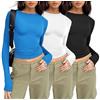 MSIYOW 3 Pezzi Maglia Maniche Lunghe Donna Magliette T-Shirt Donna Y2K Manica Lunga Crop Top (XL, Rosa, Bianco, Nero)