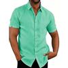 MSIYOW Camicia Uomo Maniche Corte Shirt con Bottoni Camice Lino Slim Fit Camicia Bianca Casual Estiva (3XL, Verde Chiaro)