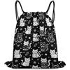 Generic Halloween Gothic Witch Moon Star Cat Skull Black And White Borsa Coulisse Sacca con Cordoncino Stringa Moda per Yoga Spiaggia Vacanze Borsa Sportiva 36X42Cm