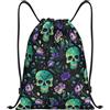 HLBSDM Borsa sportiva con coulisse a forma di teschio di zucchero e fiori del Giorno dei Morti, ideale per palestra, yoga e adulti, 14x16,9 pollici, piccola.