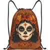 HLBSDM Borsa sportiva da donna con coulisse e motivo teschio di zucchero messicano e fiori, ideale per palestra, yoga e sport, 14x16,9 pollici (piccola), per adulti.