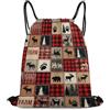 Generic Red Buffalo Check Plaid Wolf Bear Deer Borsa con Cordoncino Zaino con Cordone Stringa Unisex per Viaggi Vacanze Vita Quotidiana Borsa Sportiva 36X42Cm