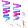 Artomnivera 2 nastri da danza, 2 m, con asta, nastro da ginnastica, arcobaleno, per danza, ginnastica, gioco, ideale per bambine per compleanno o Natale