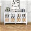 Soweiz Credenza con fresche maniglie in cristallo, quattro ante a specchio, colore bianco, con laminato mobile, per soggiorno e sala da pranzo, 160 x 40 x 84 cm