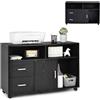 KOMFOTTEU Armadietto Portadocumenti con 5 Ruote, Schedario da Ufficio con 2 Cassetti, Armadio con Anta e 3 Scomparti, Cassettiera Scrivania per Stampante per Studio, Soggiorno, 104 x 35 x 65,5cm, Nero