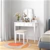 COSTWAY Toeletta da Trucco con 10 Luci LED, Set Tavolo e Sgabello da Trucco con Specchio Illuminato Girevole a 360°, 4 Cassetti, Consolle Toeletta per Soggiorno Camera da Letto, 90 x 40 x 131 cm