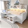 Kebnor Lettino per bambini, 90 x 200 cm, scrivania con spazio e prese, dotata di barra luminosa a LED e ripiani a più livelli, letto singolo in legno massiccio, letto per ragazzi (bianco tipo 2)