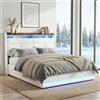 QLTXYHML Letto Matrimoniale con contenitore 160x200, stile industriale con LED multicolore, testiera imbottita in ecopelle PU, struttura letto moderna in metallo e effetto noce