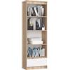 AKORD | Libreria per Ufficio 60 cm | Mobile con 1 Cassetto 4 Ripiani | Porta Libri | Mobiletto Camera de Letto | Scaffale Soggiorno | Salvaspazio | Eiken Sonoma/Wit