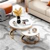 okwish Set di 2 tavolini rotondi impilabili con piano in MDF bianco e telaio in metallo dorato per balcone e scrivania, 80 x 45 cm