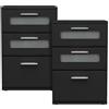 ML DESIGN modern living ML-Design Set 2 Comodini con 3 Cassetti Inserto in Vetro 40 x 60 x 38 cm in Legno Nero Cassettiere Tavolini da Notte Armadietti per Arredo Camera da Letto Cassettoni da Ufficio Mobiletti per la Casa