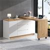 SUKY Scrivania con rullo bloccabile, design multifunzionale, 4 cm di spessore, piano girevole fisso, scrivania pieghevole, scrivania ad angolo, 120 x 50 x 76,5 cm (colore bianco + legno naturale)