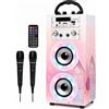 DYNASONIC Macchina Karaoke Portatile, 2 Microfoni, Altoparlante Bluetooth, Luci, Lettore USB e SD (025-19)