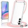 Micnkifo Cover con Cordino per Samsung Galaxy A05s, Trasparente Silicone Sottile Morbido Custodia con Regolabile Collana Laccio Tracolla, Antigraffio Antiurto Proteggere Case con Corda, Rosa