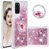 IMEIKONST Samsung Galaxy S20 Plus Custodia con Cavalletto ad Anello, Brillantini Glitter Colore Sabbie Mobili Cover Trasparente Rigida Silicone Bumper Case Custodie per Samsung S20+. Amore Rosa YBZ