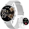 SLOKSFil Smartwatch Donna, 1.27"Touchscreen Completo Orologio Donna Rotondo con Chiamate Bluetooth, 24H Frequenza Cardiaca Monitor Sonno, 100+ Modalità Sportive Compatibile con Android iOS (Argento)