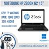 HP Notebook HP Zbook G2 15" Cpu i7-4800MQ Ram 16gb DDR3 SSD 480Gb K2100M W11Pro