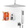 VEVOR Sistema Doccia a Pioggia per Bagno con Soffione Quadrato 305 mm e Doccetta, Set di Rubinetti da Doccia a Soffitto, con Valvola in Ottone e Kit di Finitura, Rubinetto Doccia, Nichel Spazzolato