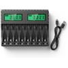 Carehabi Caricabatterie Pile Ricaricabili 8 Slot AA e AAA Ni-MH, Caricatore Pile Ricaricabili con Display LCD e USB-C, Porta Batterie Stilo e Ministilo (1.2V)