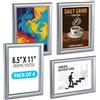 Azar Displays 300336-SLV-4PK Cornice per poster a scatto in plastica per montaggio a parete, 21,6 x 27,9 cm, cornice porta cartelli verticali/orizzontali, confezione da 4