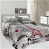 PENSIERI DELICATI, Telo Copriletto 2 Piazze 260 x 280 cm, 100% Tela Robusta Cotone Panama, Stampa Digitale Alta Risoluzione, Ideale come Copridivano e Telo Arredo, Fantasia Parigi, Made in Italy