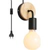 Chao Zan Lampada da Parete Vintage, E27 Portalampada Industriale con EU Spina con Interruttore,Con cavo da 1,8 m, Applique mobile portatile flessibile,per Illuminazione di Interni (Nero)