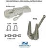 KIT ANCORAGGIO BARCA CIMA IMPIOMBATA CON CATENA E GRILLI + ANCORA HALL 4 KG