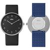 Braun Orologio al quarzo analogico a 2 lancette, Quadrante Nero, Cinturino in Pelle Nera con Cinturino aggiuntivo in Gomma Siliconica Blu, 38mm, modello BN0281BKBLG.