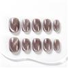 Sun&Beam Nails Unghie Finte Fatte a Mano Corte Tonde da Applicare in Design Magnetico Marrone con Adesivi 10 Pezzi (#096 L)