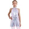 TiaoBug Ragazze Ginnastica Leotards con Cintura Body Danza Classica Moderna Senza Maniche Body Ginnastica Ritmica Tuta Intera da Pattinaggio Artistico Tutina Dancewear Argento 15-16 anni