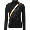 Aislor Camicia da Ballo Latino Americano Bambino e Ragazzo Maglietta da Pattinaggio Artistico con Paillettes Maglia Danza Classica Manica Lunga T-Shirt Nero A 9-10 Anni