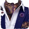 Hi-Tie Cravat E Fiore Risvolto Pin Set Jacquard Seta Ascot Fazzoletto Gemelli Per La Festa Di Nozze Abito Quotidiano, Viola e oro., Medium