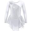 Aislor Body da Pattinaggio Artistico Bambina Vestito da Danza Classica Latino Jazz Vestiti da Balletto a Maniche Lunghe Ragazza Abiti da Ballerine Tinta Unita Dancewear Bianco 10 Anni