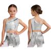 Riismen Costumi Ballo Latino per Bambine Crop Top e Shorts con Frange Metallici per Abiti da Danza Jazz Latino in Stile Rock Gara di Ballo Spettacolo Festa Argento 11-12 Anni