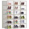 SONGMICS Scatole per Scarpe, Contenitori per Scarpe, Organizzatori Portascarpe Pieghevoli e Impilabili, Fino alla Taglia 43, Set di 18, Trasparente e Beige Cappuccino LSP066L18