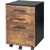 Relaxdays Contenitore su Ruote con 3 cassetti, Supporto per cartelle sospese, 57,5x40x40 cm, Nero/Marrone