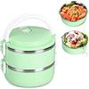 Pilipane Thermos per cibi Caldi, portapranzo, Scatola Termica impilabile per Alimenti Caldi, Contenitore Isolante per Alimenti Caldi in Acciaio Inox 304 contenitori per Alimenti (Verde, Doppio strato)