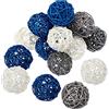 Perfeclan 15 PCS Misto Vimini Naturali Palline in Rattan, Palline Decorative Rattan, Soprammobili, Fatti a Mano Artigianato Decorativo, Natale Casa Aromaterapia Giardino - Blu Grigio Bianco 15