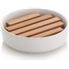 kela Portasapone con scarico in ceramica 11,5 cm NATURA, griglia porta sapone rimovibile in bambù, ripiano porta sapone bianco