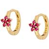 Lieson Orecchini Argento Sterling 925, Orecchini Cerchietti Fiore con Zirconi Rosso Orecchini Oro Giallo