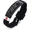 Vnox Personalizzazione Acciaio Inossidabile Personalizzato ID Avviso Medico Bracciale Gomma Regolabile ID Messaggio Medico Bracciale in Silicone