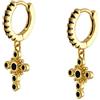 Lieson Orecchini Argento Sterling 925, Orecchino Cerchio Donna Pendenti Croce Zirconi Nero Orecchini Oro Donna