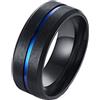 Lieson Anello in Acciaio Inossidabile Nero Blu, Anello Fede Nuziale Uomo Strisce Spazzolato 8MM Anello Personalizzabile Misura 22