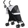Passeggino Per Cani Con 2 Finestre A Rete, In Acciaio E Tessuto Oxford, 76x44x103 Cm, Nero E Grigio Chiaro