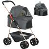 Passeggino Per Cani 3 In 1 Pieghevole Con Borsa Trasportino E Cestino Inferiore, Grigio