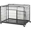 Kennel Gabbia Per Cani Pieghevole A Doppia Porta Con Blocco, Box Per Cani Con 4 Ruote Con Freno E Fondo Rimovibile, 125x76x81cm, Grigio Scuro