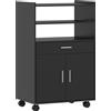 Mobile Microonde In Legno Con Cassetto, Armadietto A 2 Ante E 2 Ripiani, 59x40x92 Cm, Nero