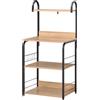 Mobiletto Microonde Da Cucina Con 4 Ripiani E 4 Ganci, In Acciaio E Legno, 60x40x125 Cm, Color Legno