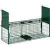 Gabbia Trappola Per Animali Vivi Piccoli Con Doppia Porta E Maniglia, 80x25x30cm, Verde Scuro